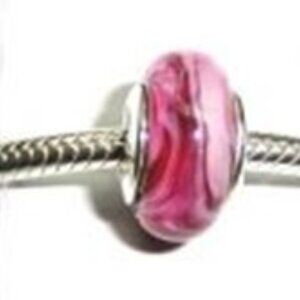 Pink Swirl Murano Glass Bead - Fits most Pandora or Troll Style Bracelets